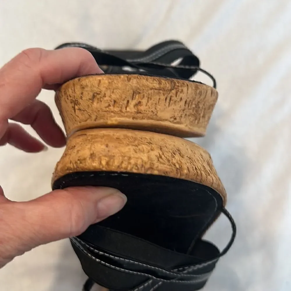 Italian Shoemakers sz 10 black with tan wedge sandals GUC No box